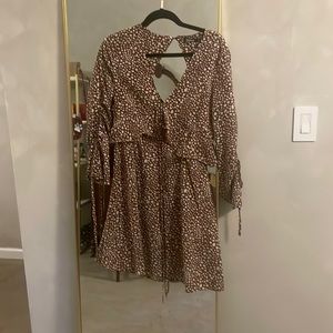 Brown And White Printed Midi Dress. Us Size 6 - image 1